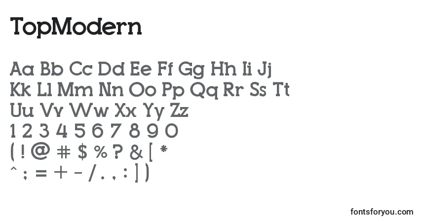 A fonte TopModern (99804) – alfabeto, números, caracteres especiais