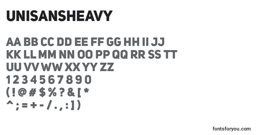 Schriftart UniSansHeavy – Alphabet, Zahlen, spezielle Symbole