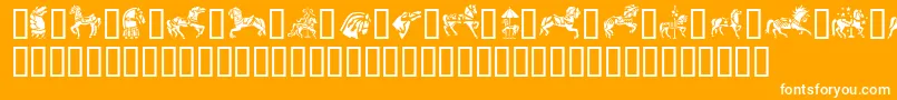 GeCarouselHorses-Schriftart – Weiße Schriften auf orangefarbenem Hintergrund