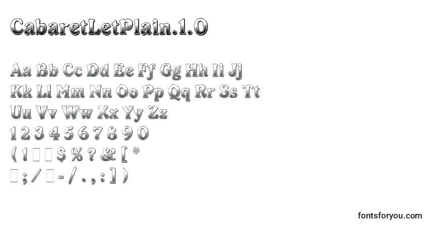 Czcionka CabaretLetPlain.1.0 – alfabet, cyfry, specjalne znaki