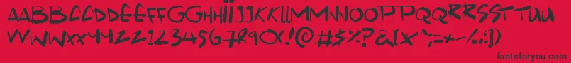 Scrawlamajig-Schriftart – Schwarze Schriften auf rotem Hintergrund