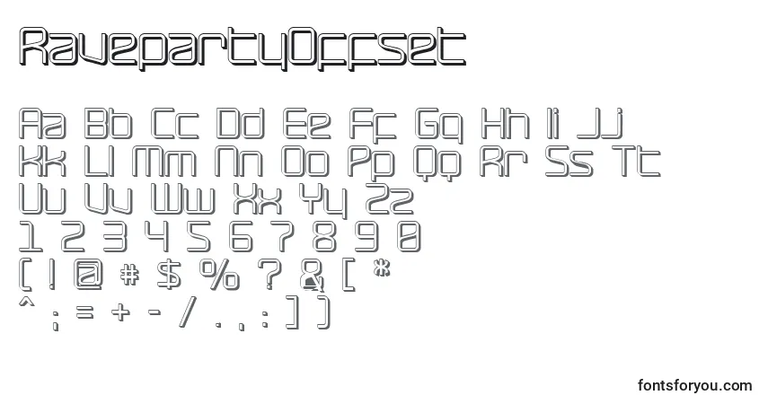 A fonte RavepartyOffset – alfabeto, números, caracteres especiais
