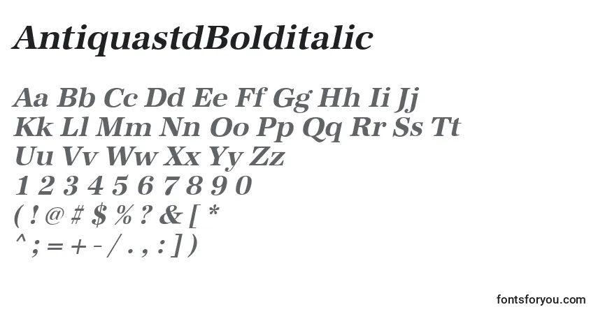 Шрифт AntiquastdBolditalic – алфавит, цифры, специальные символы