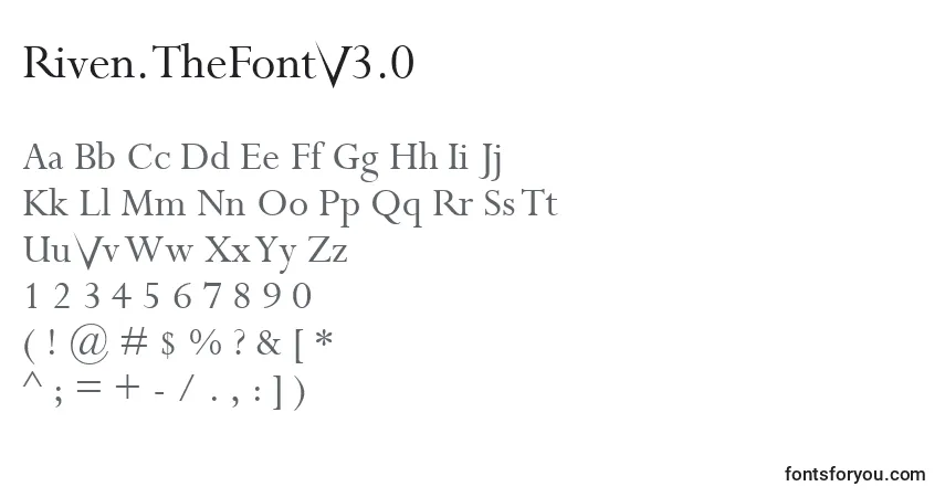 A fonte Riven.TheFontV3.0 – alfabeto, números, caracteres especiais