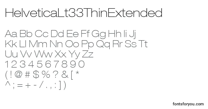 A fonte HelveticaLt33ThinExtended – alfabeto, números, caracteres especiais