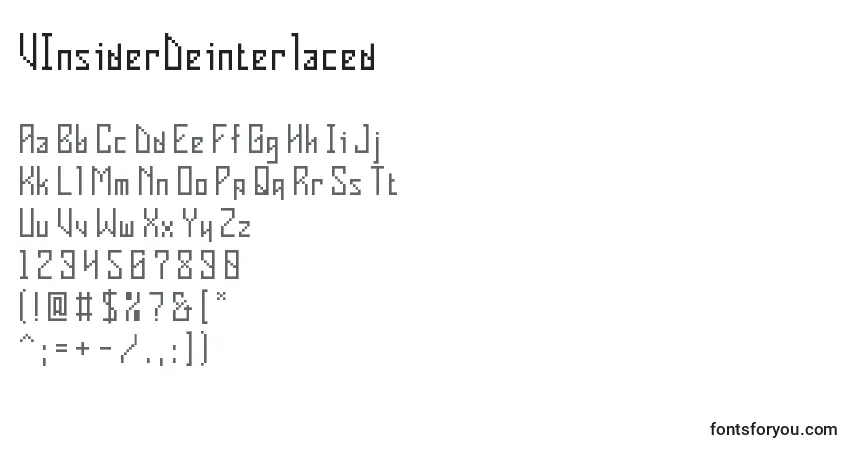 Czcionka VInsiderDeinterlaced – alfabet, cyfry, specjalne znaki