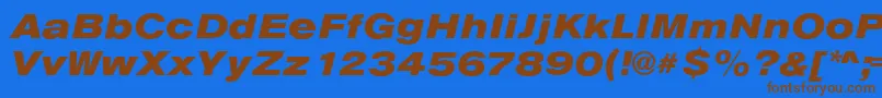 フォントAnconaExHeavyItalic – 茶色の文字が青い背景にあります。