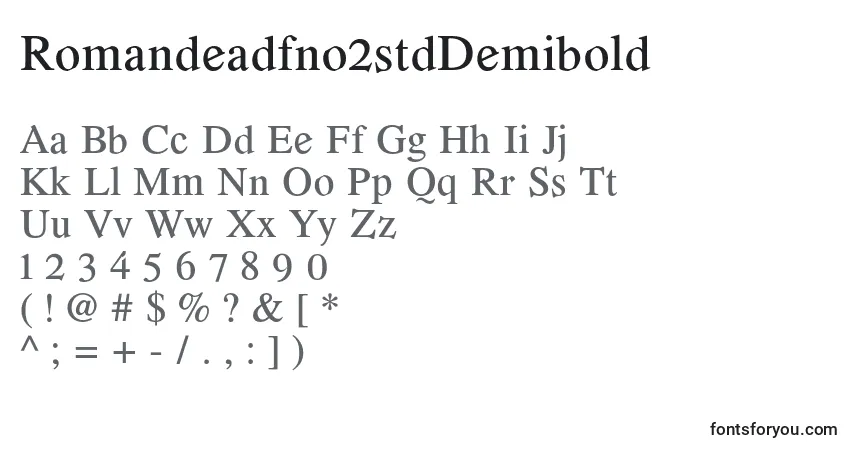 A fonte Romandeadfno2stdDemibold – alfabeto, números, caracteres especiais