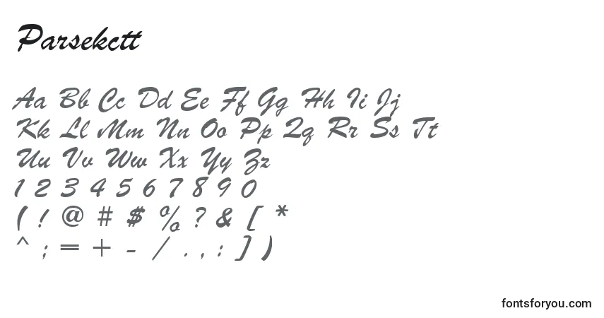 Czcionka Parsekctt – alfabet, cyfry, specjalne znaki