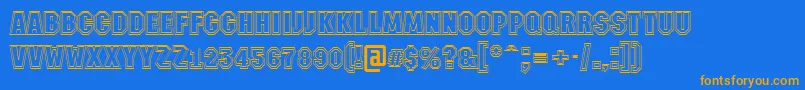 フォントAMachinanova2otlBold – オレンジ色の文字が青い背景にあります。