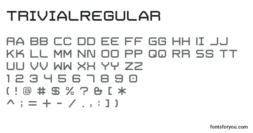 Czcionka TrivialRegular – alfabet, cyfry, specjalne znaki