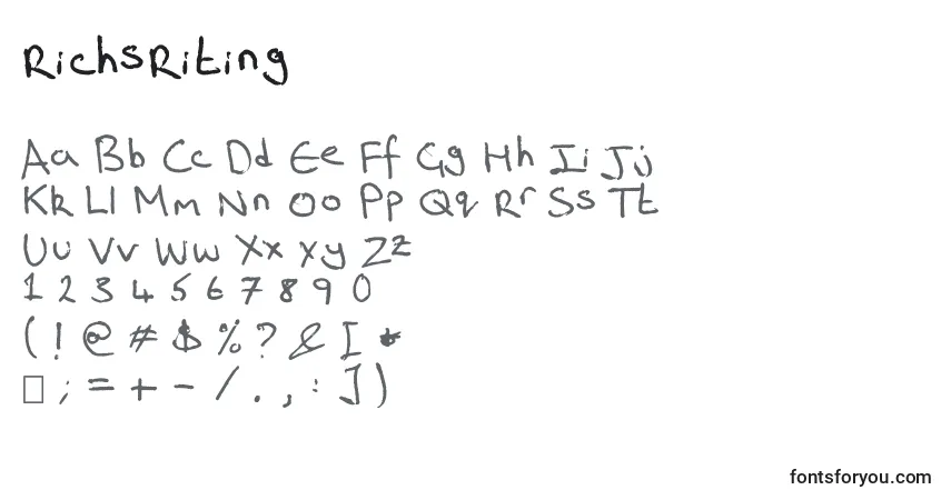 A fonte RichsRiting – alfabeto, números, caracteres especiais