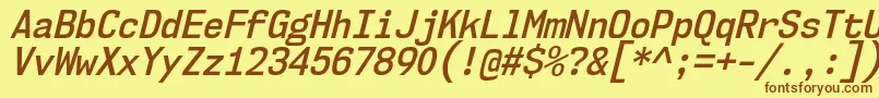 フォントNk57MonospaceScSbIt – 茶色の文字が黄色の背景にあります。