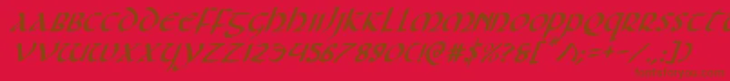 Foucaultei-Schriftart – Braune Schriften auf rotem Hintergrund