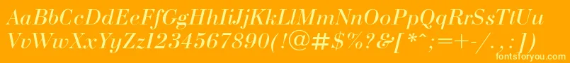 BodoniE-Schriftart – Gelbe Schriften auf orangefarbenem Hintergrund