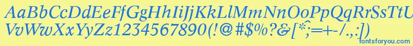 フォントC790RomanItalic – 青い文字が黄色の背景にあります。