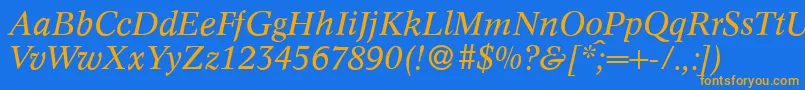 フォントC790RomanItalic – オレンジ色の文字が青い背景にあります。