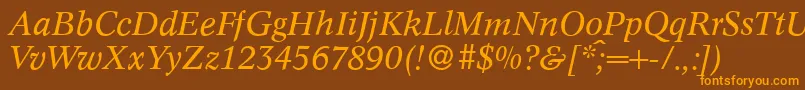 フォントC790RomanItalic – オレンジ色の文字が茶色の背景にあります。