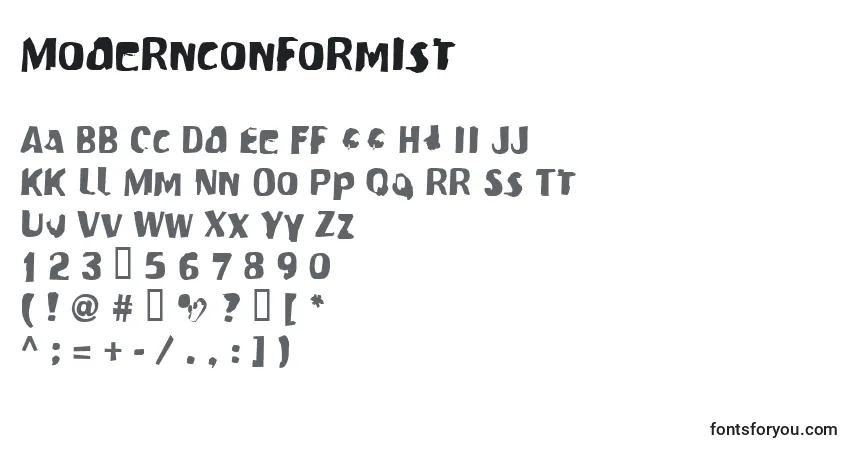 Modernconformist-fontti – aakkoset, numerot, erikoismerkit