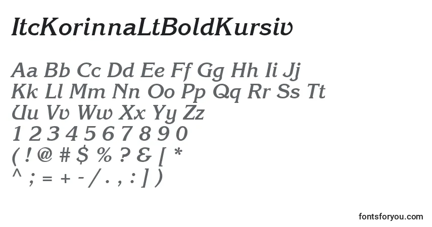Czcionka ItcKorinnaLtBoldKursiv – alfabet, cyfry, specjalne znaki
