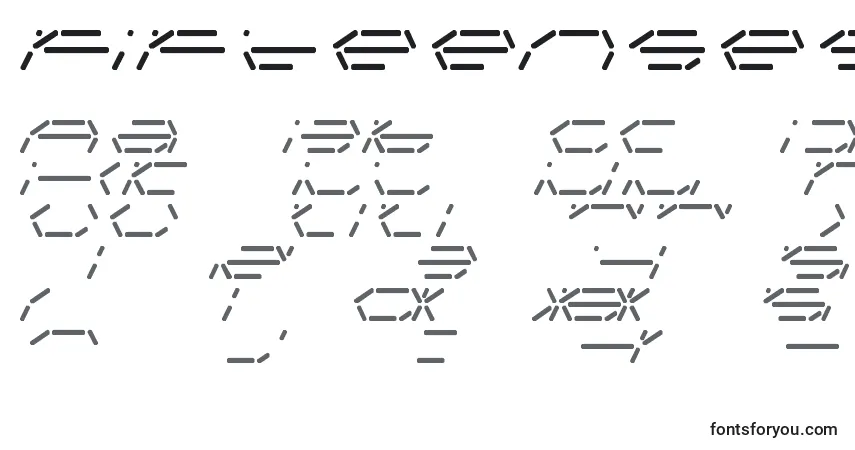 Czcionka FifteenSegmentRushRegularLdr – alfabet, cyfry, specjalne znaki