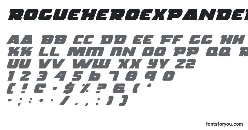 RogueHeroExpandedItalic-fontti – aakkoset, numerot, erikoismerkit