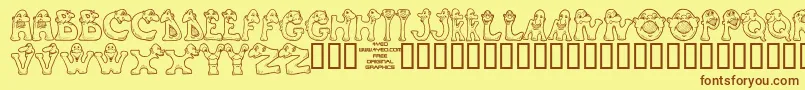 Weitere Informationen zur 4yeomons-Schriftart 4yeomons-Schriftart – Braune Schriften auf gelbem Hintergrund