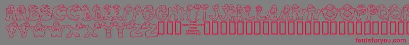 4yeomons-Schriftart – Rote Schriften auf grauem Hintergrund