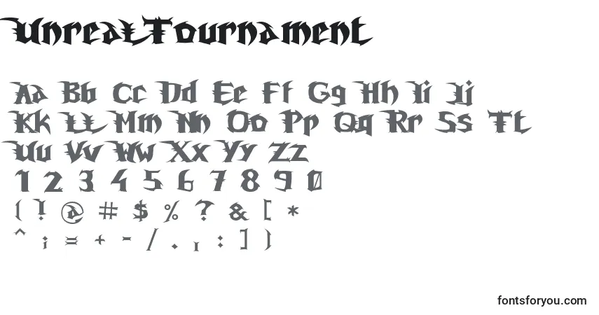 A fonte UnrealTournament – alfabeto, números, caracteres especiais