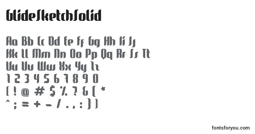 A fonte GlideSketchSolid – alfabeto, números, caracteres especiais