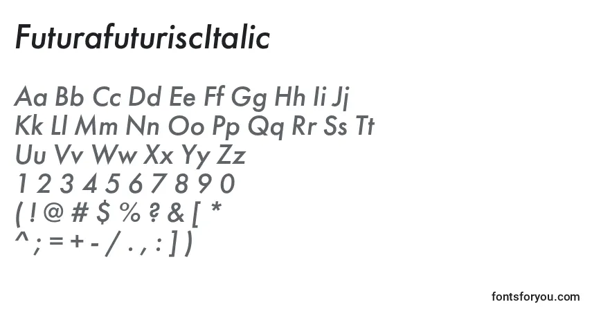 Шрифт FuturafuturiscItalic – алфавит, цифры, специальные символы
