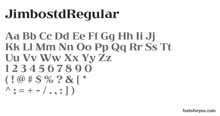 Czcionka JimbostdRegular – alfabet, cyfry, specjalne znaki