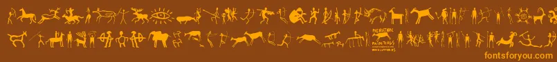 フォントPrehistoricPaintings – オレンジ色の文字が茶色の背景にあります。