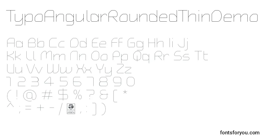 A fonte TypoAngularRoundedThinDemo – alfabeto, números, caracteres especiais