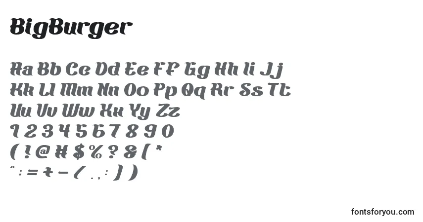 A fonte BigBurger – alfabeto, números, caracteres especiais