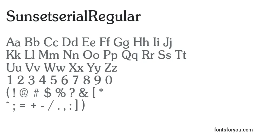 SunsetserialRegularフォント–アルファベット、数字、特殊文字