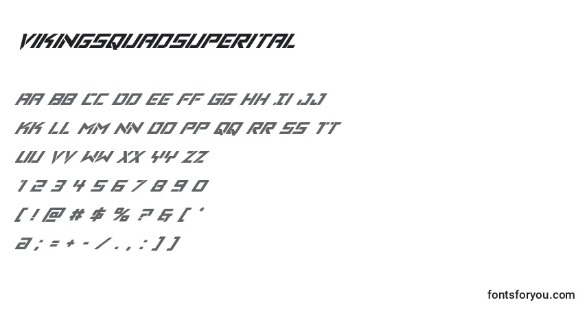 Шрифт Vikingsquadsuperital – алфавит, цифры, специальные символы