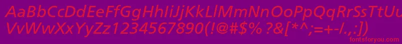FrutigerLt56Italic Font – Red Fonts on Purple Background