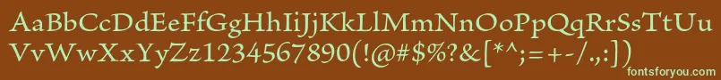 フォントBriosoproCapt – 緑色の文字が茶色の背景にあります。