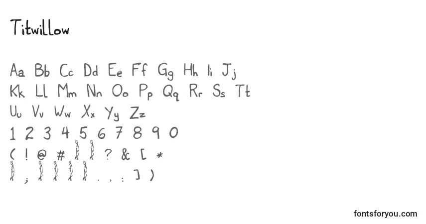 Czcionka Titwillow – alfabet, cyfry, specjalne znaki