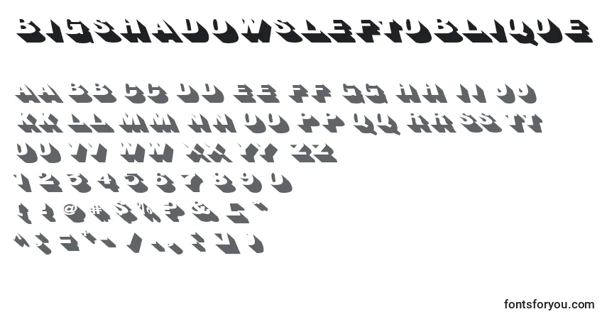Шрифт Bigshadowsleftoblique – алфавит, цифры, специальные символы