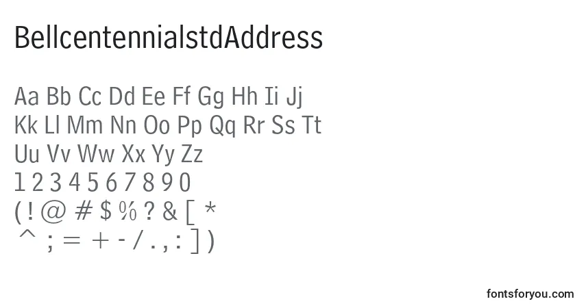 characters of bellcentennialstdaddress font, letter of bellcentennialstdaddress font, alphabet of  bellcentennialstdaddress font