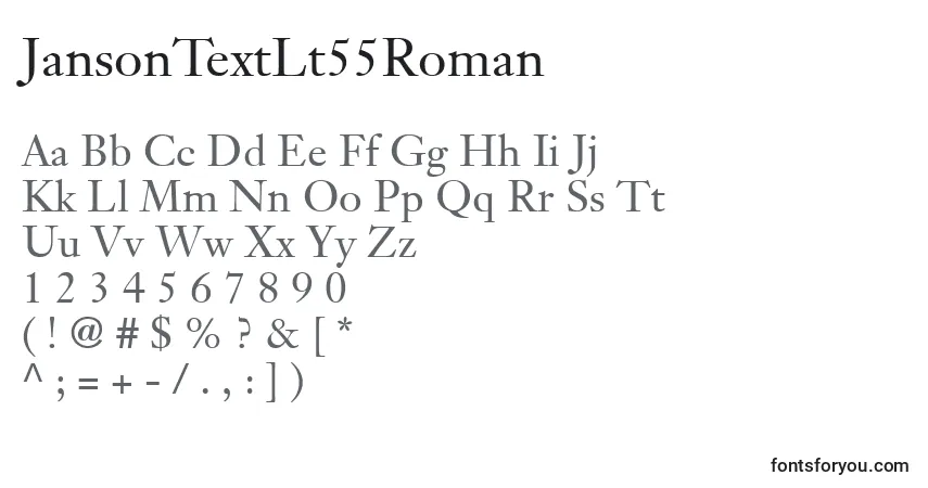characters of jansontextlt55roman font, letter of jansontextlt55roman font, alphabet of  jansontextlt55roman font