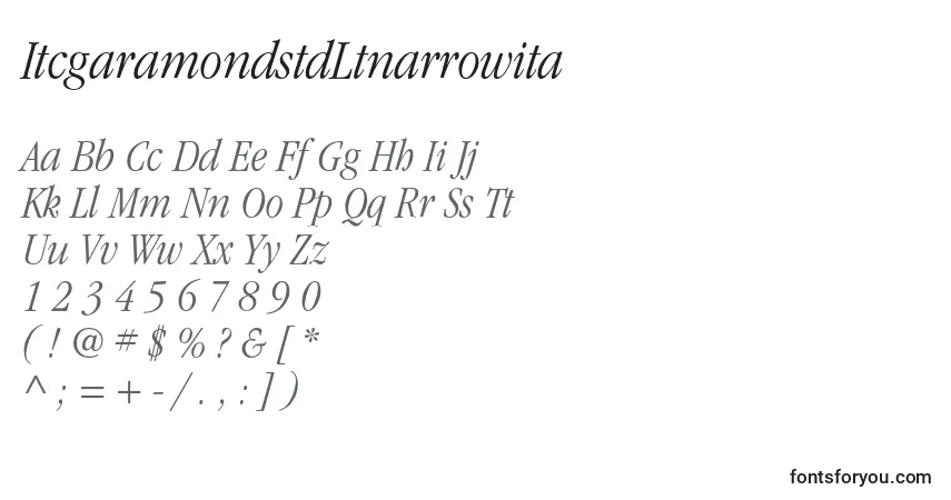 characters of itcgaramondstdltnarrowita font, letter of itcgaramondstdltnarrowita font, alphabet of  itcgaramondstdltnarrowita font