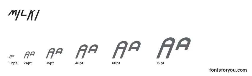 sizes of milki font, milki sizes