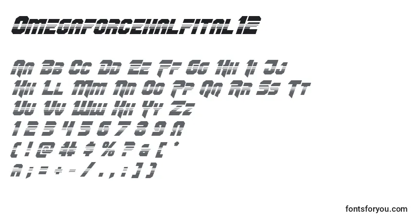 characters of omegaforcehalfital12 font, letter of omegaforcehalfital12 font, alphabet of  omegaforcehalfital12 font