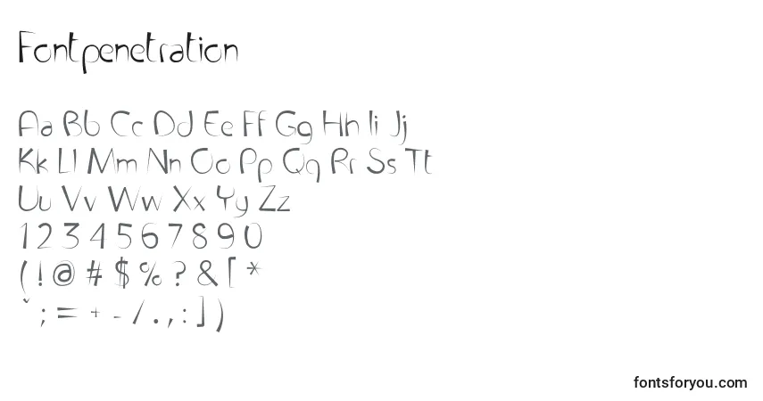 Fontpenetration-fontti – aakkoset, numerot, erikoismerkit