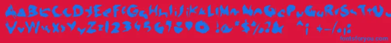 Linotypeseven-Schriftart – Blaue Schriften auf rotem Hintergrund