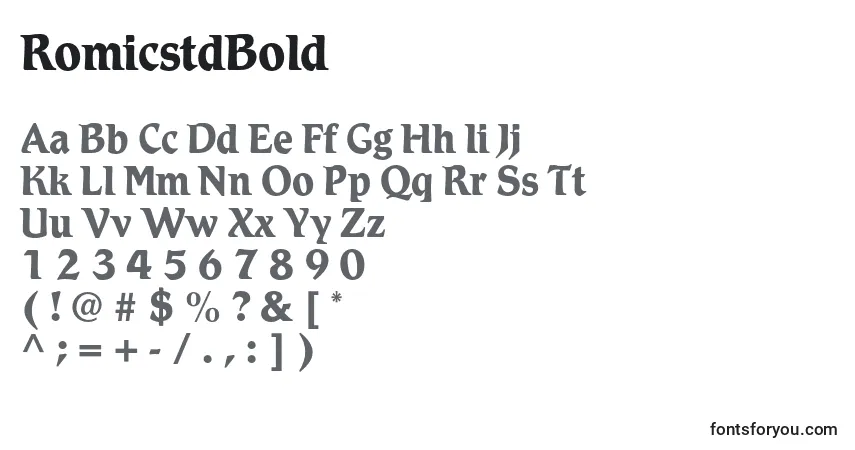 A fonte RomicstdBold – alfabeto, números, caracteres especiais