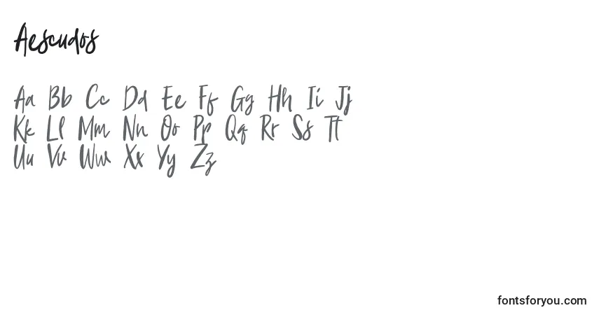 Schriftart Aescudos – Alphabet, Zahlen, spezielle Symbole